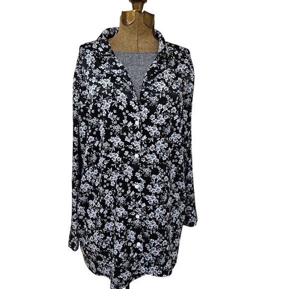 Nine Eight New York Tops - Nine Eight New York Tunic Womens Size XL Black White Floral Top Long Sleeve